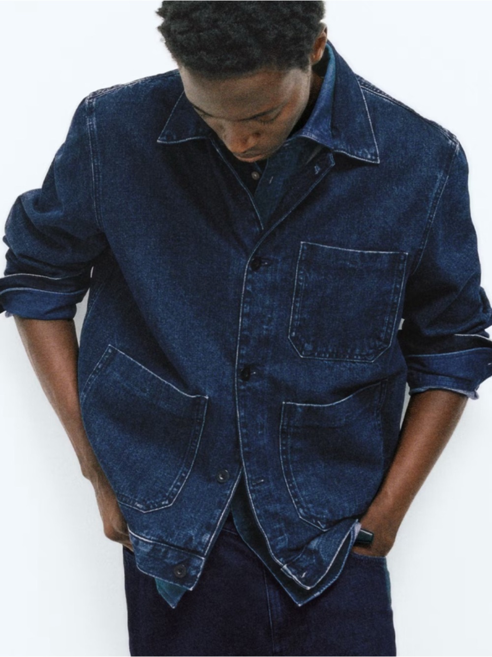 Mango Men's Dark Indigo Denim Chore Jacket - Picture 5 of 7